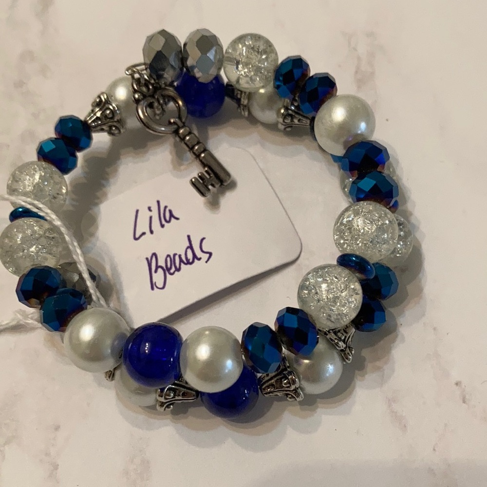 White pearl with glass beads